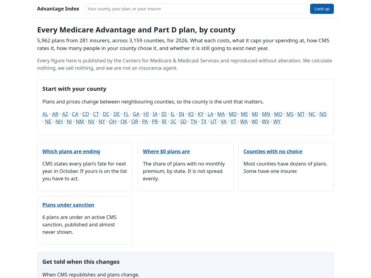 Landing-page snapshot of advantageindex.com