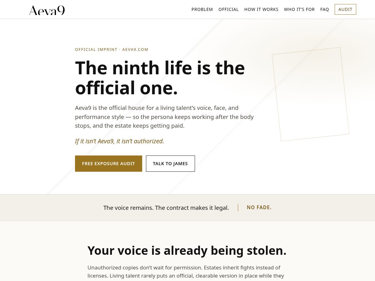 Landing-page snapshot of aeva9.com