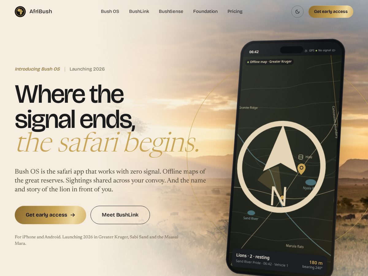 Landing-page snapshot of afribush.com