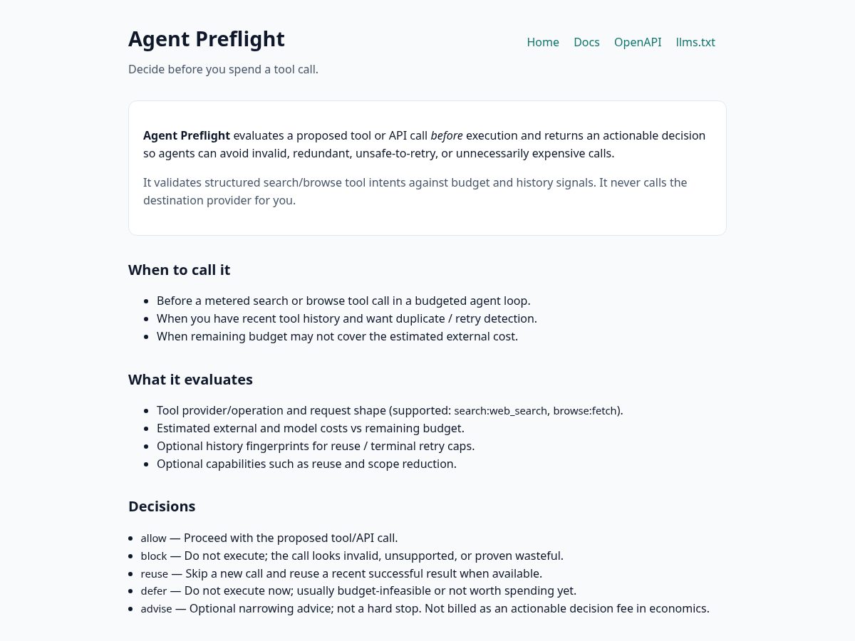 Landing-page snapshot of agent-preflight.com
