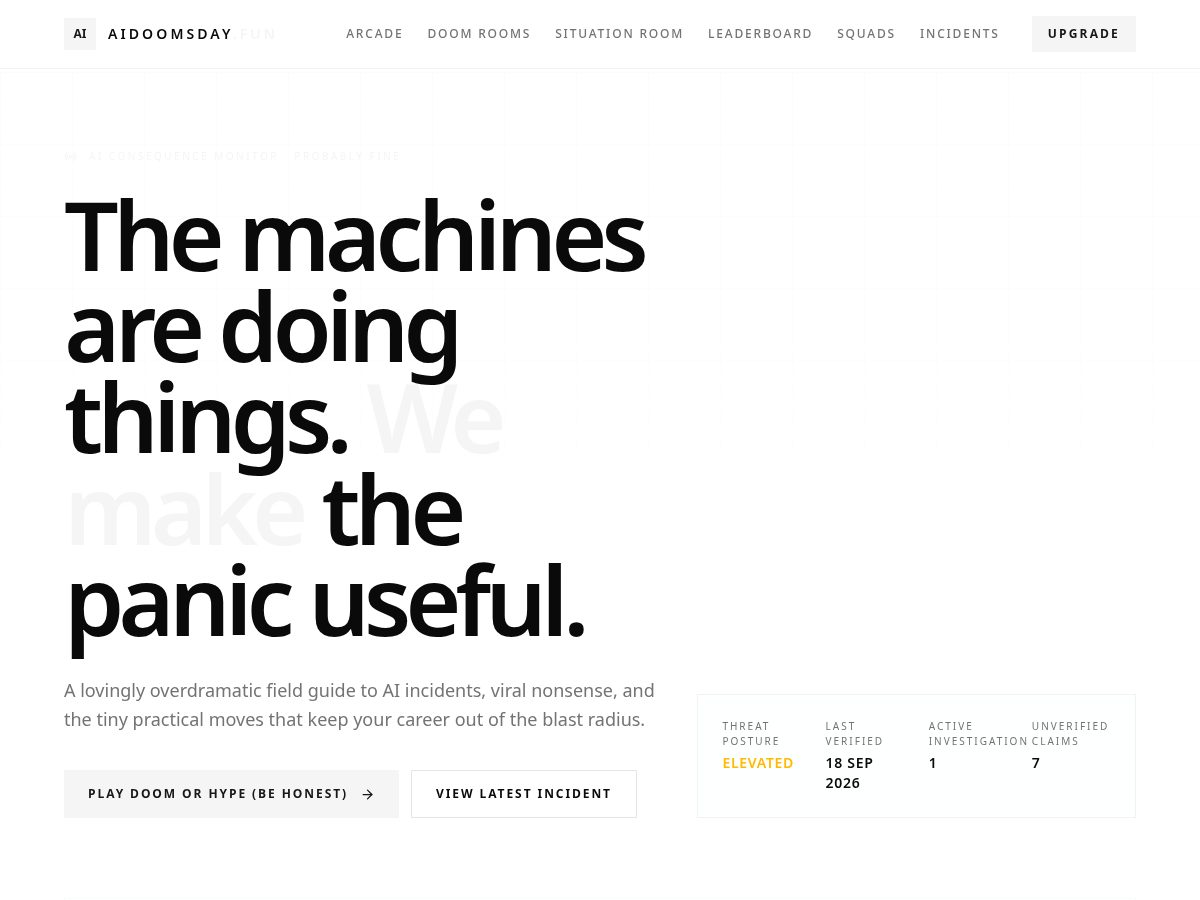 Landing-page snapshot of aidoomsday.fun
