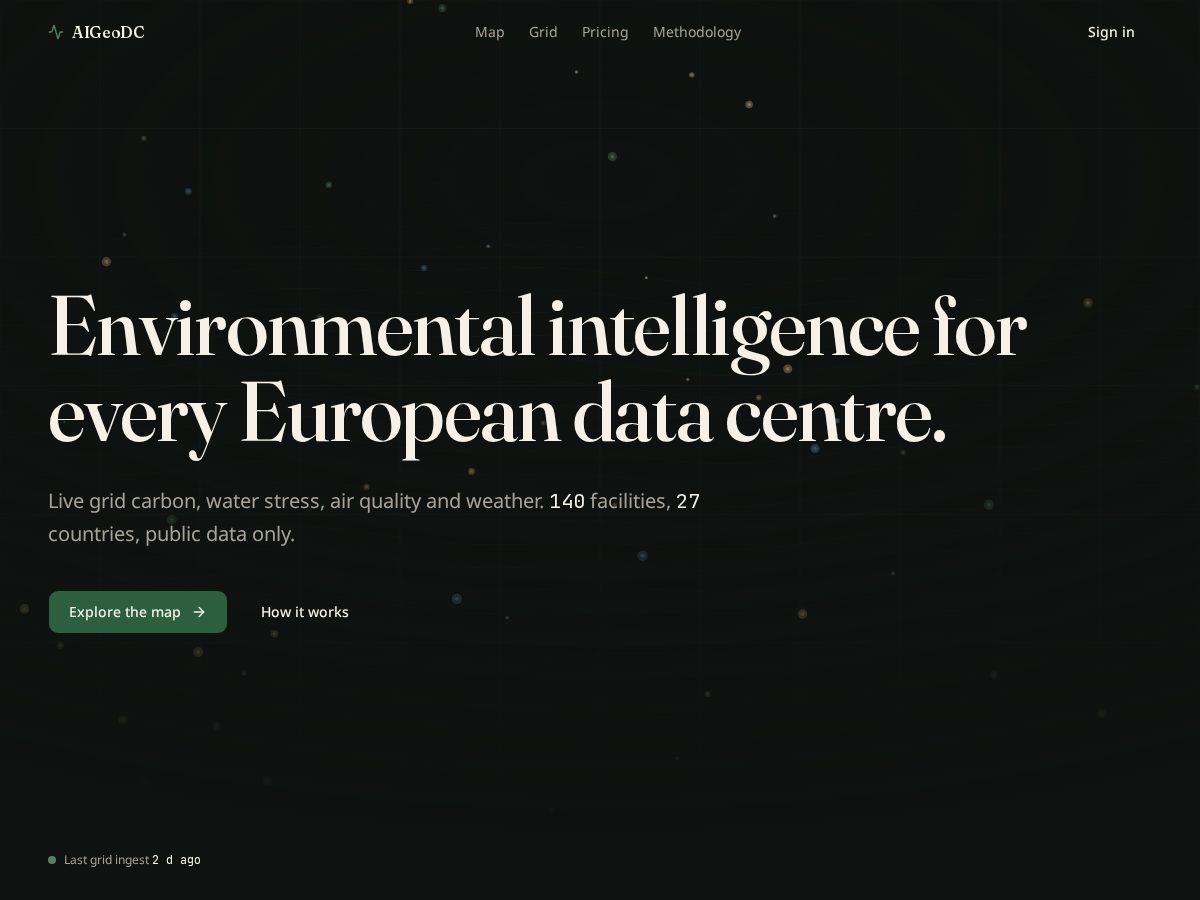 Landing-page snapshot of aigeodc.com