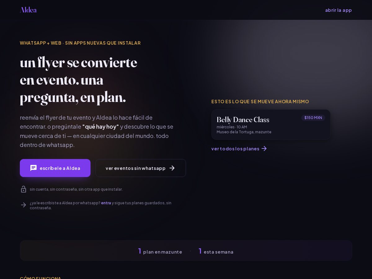 Landing-page snapshot of aldea.events