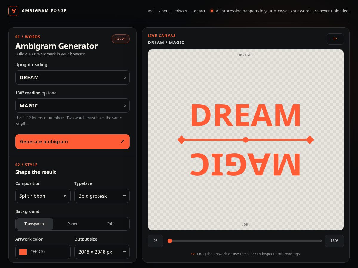 Landing-page snapshot of ambigramforge.com