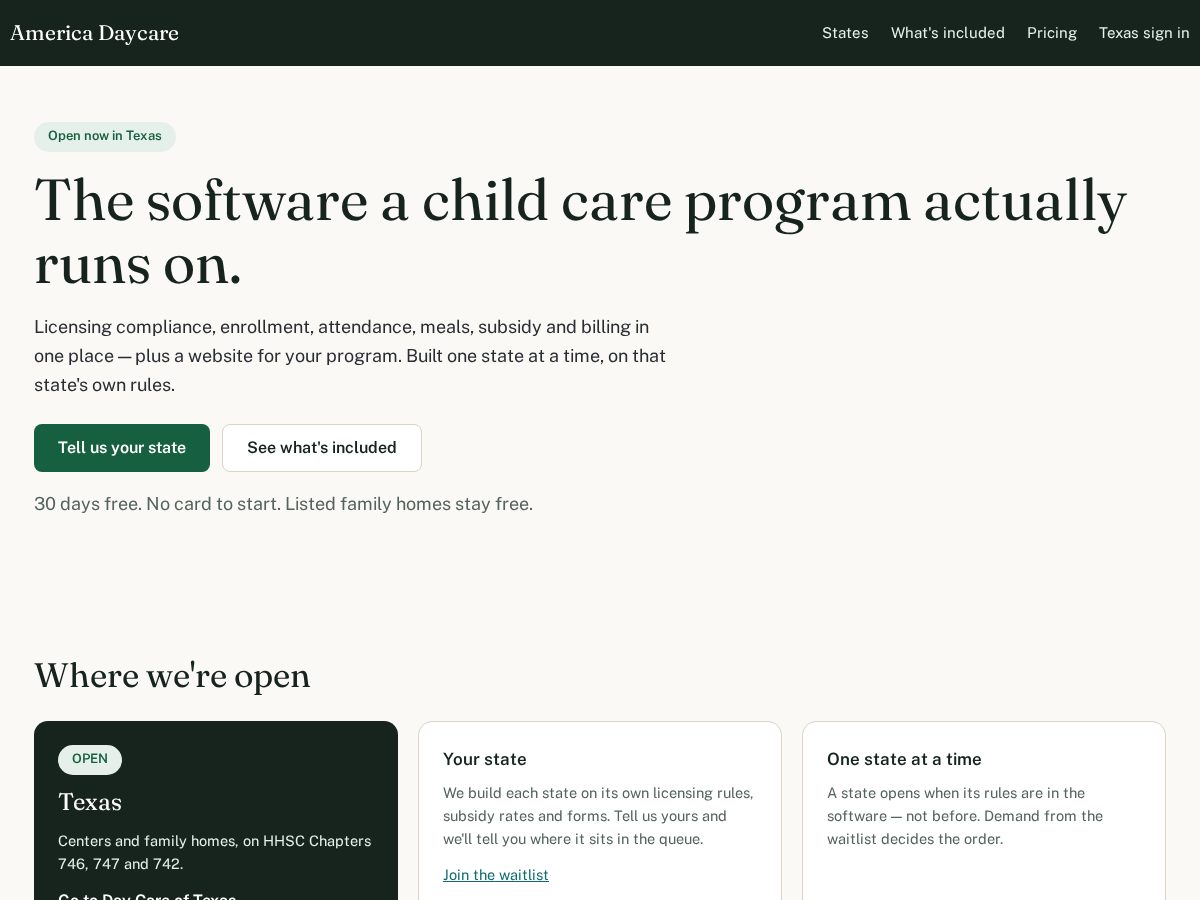Landing-page snapshot of americadaycare.com