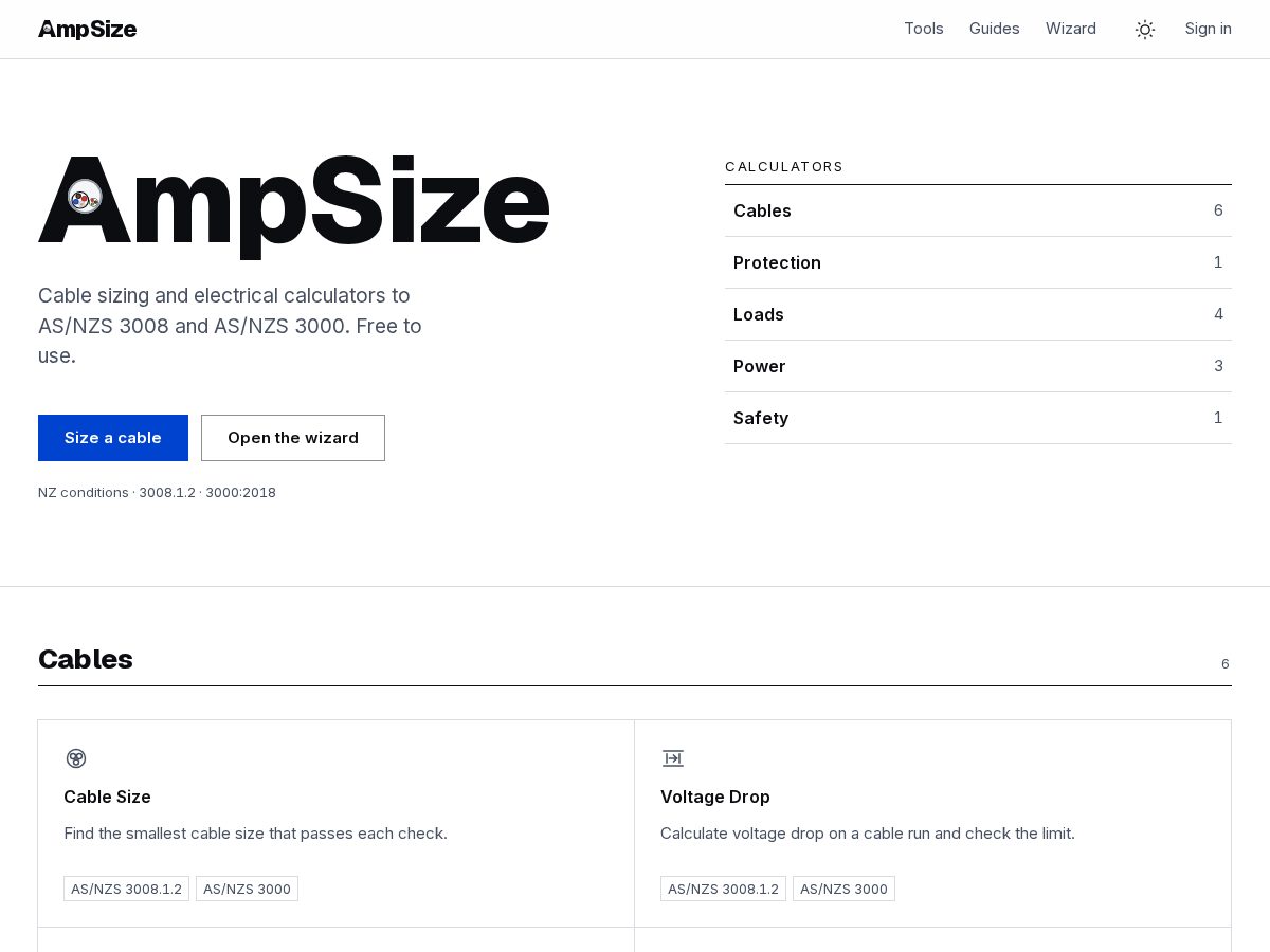 Landing-page snapshot of ampsize.com