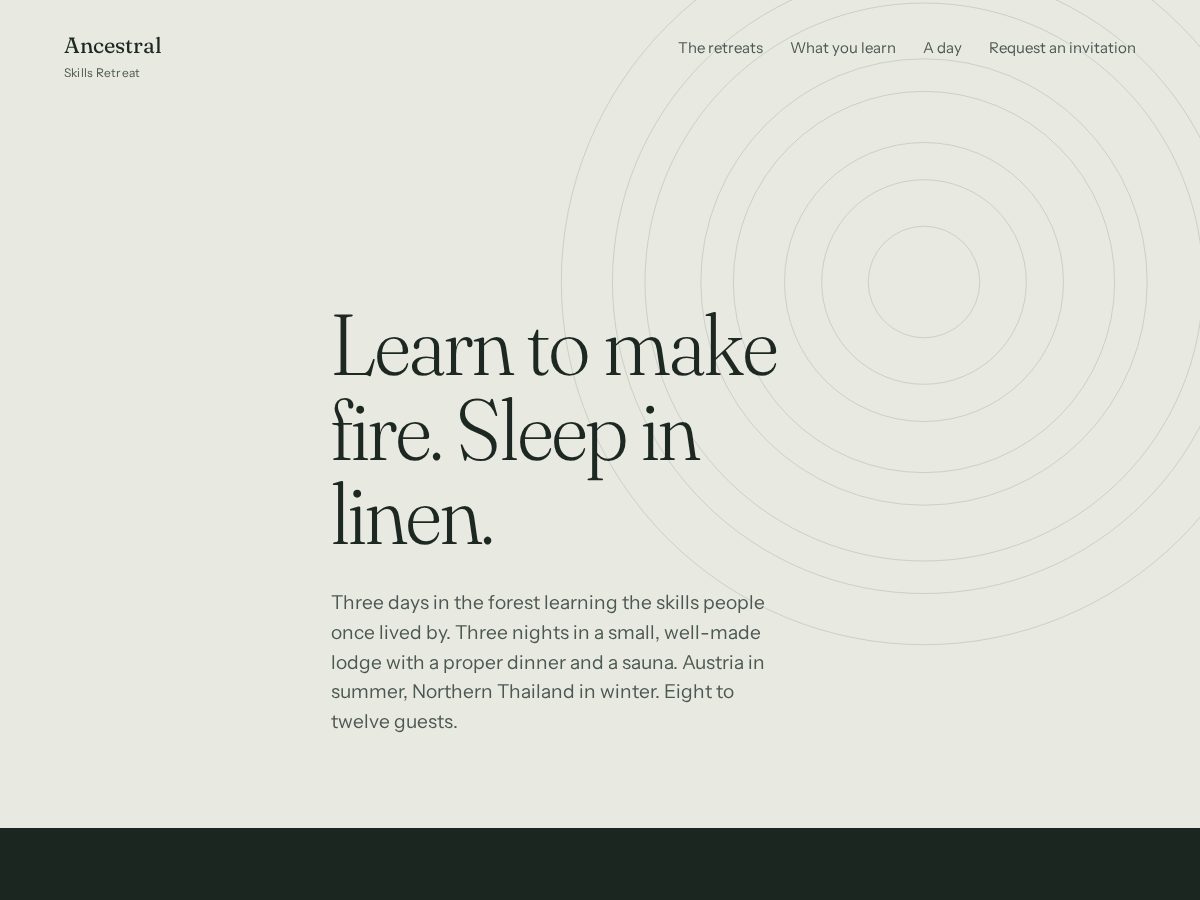 Landing-page snapshot of ancestralskillsretreat.com