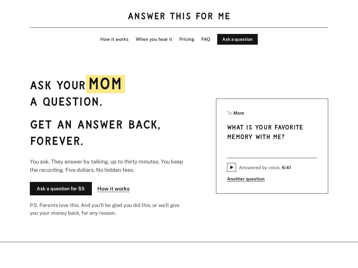 Landing-page snapshot of answerthisforme.com