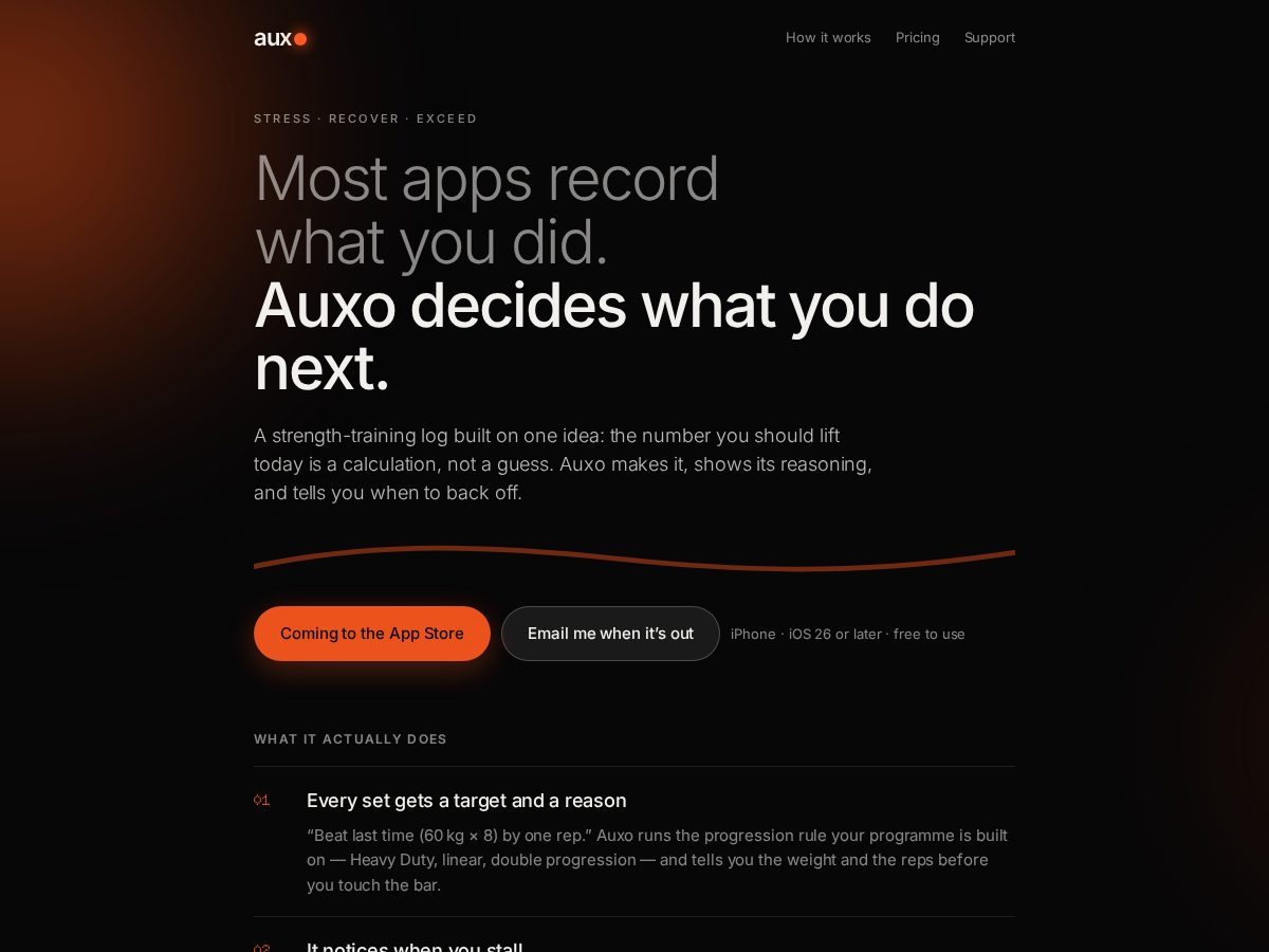 Landing-page snapshot of auxo.fit