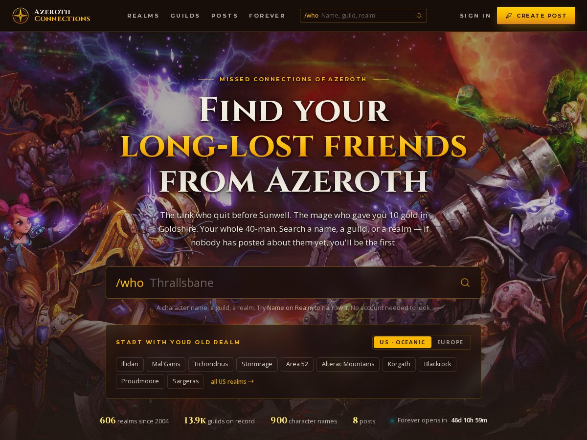 Landing-page snapshot of azerothconnections.com