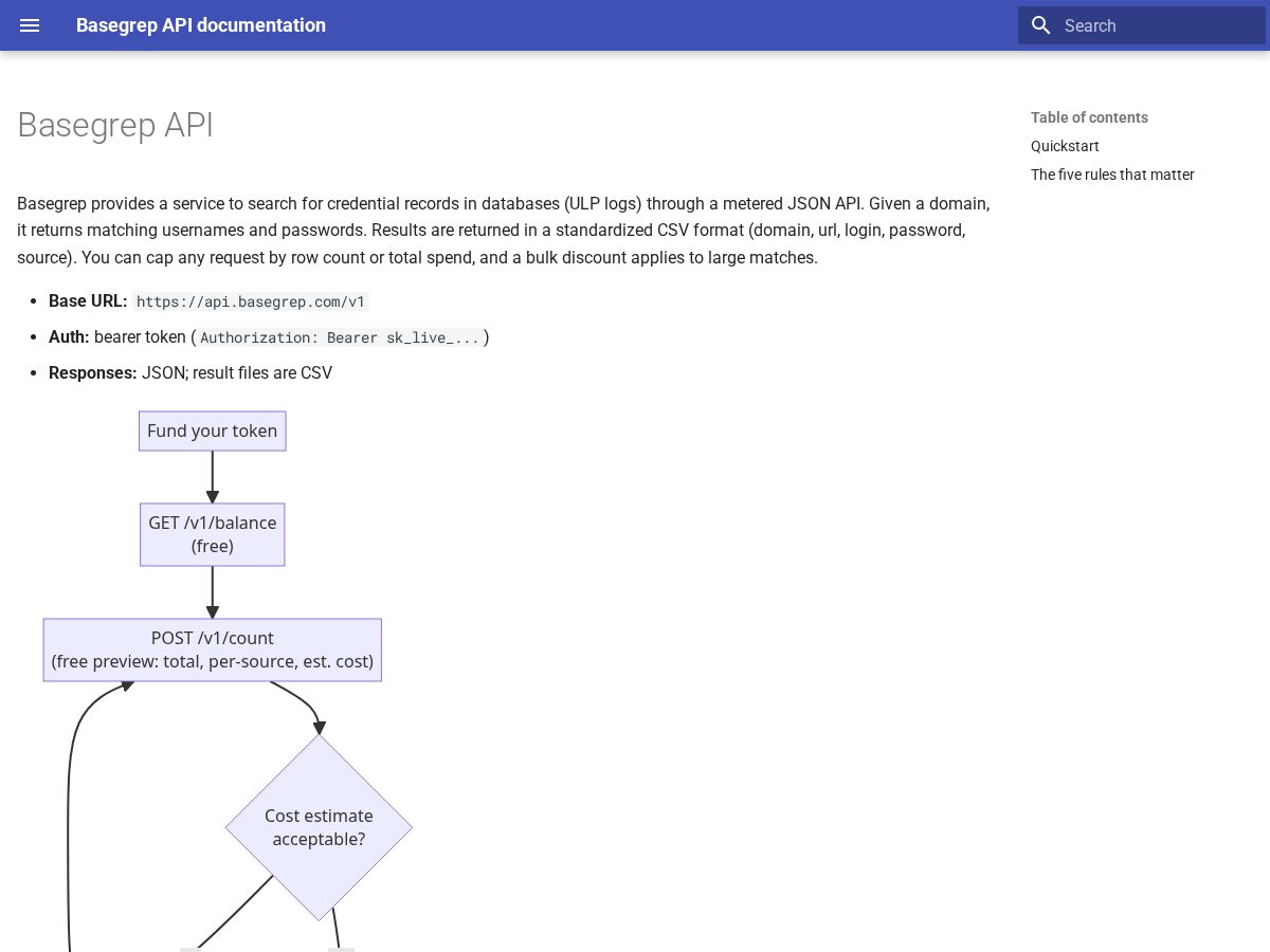 Landing-page snapshot of basegrep.com