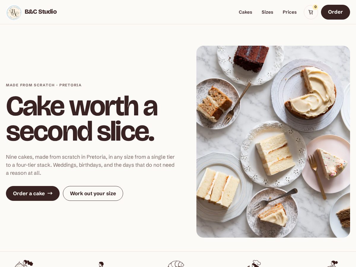 Landing-page snapshot of bccakestudios.com