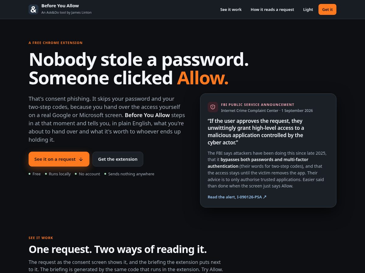 Landing-page snapshot of beforeyouallow.com