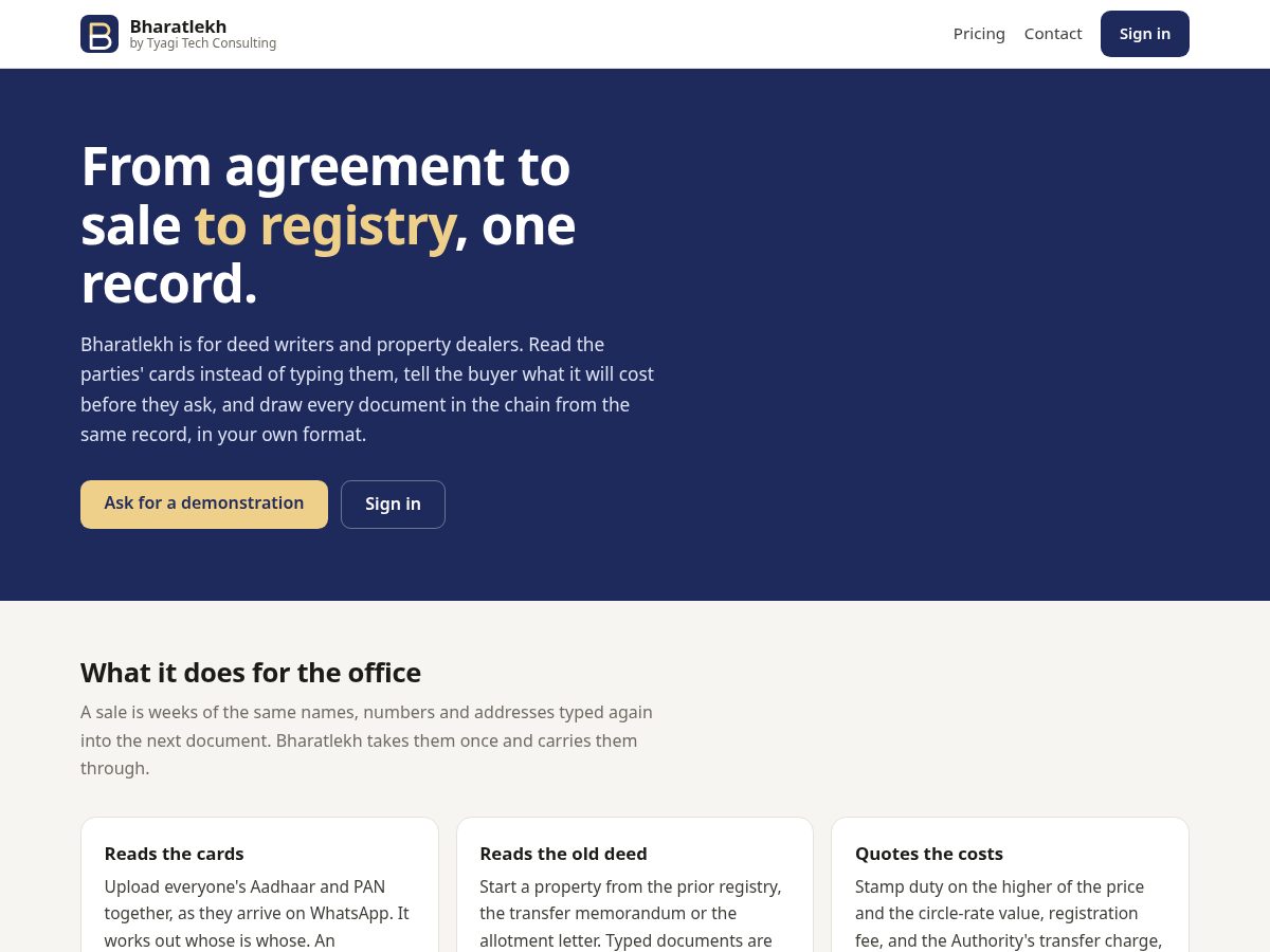 Landing-page snapshot of bharatlekh.com