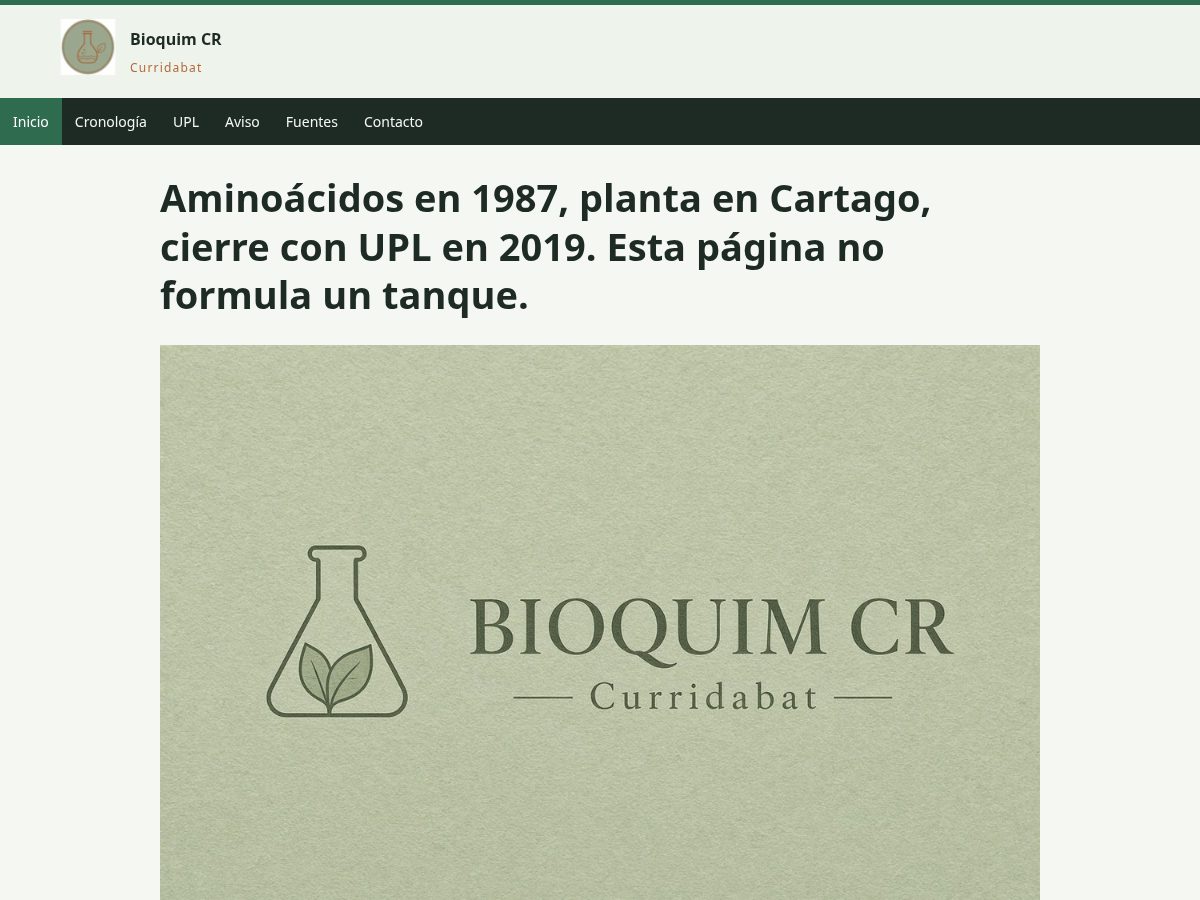 Landing-page snapshot of bioquimcr.com