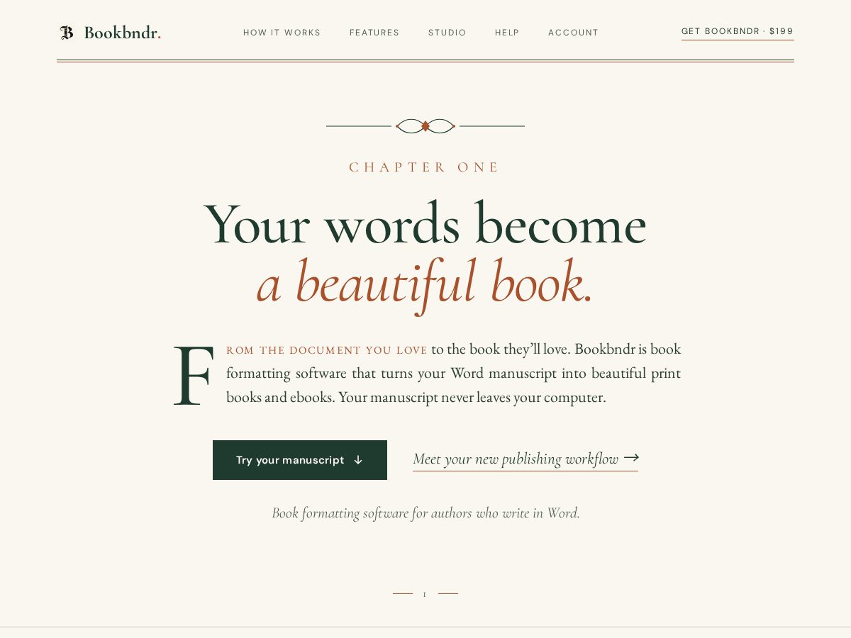 Landing-page snapshot of bookbndr.com