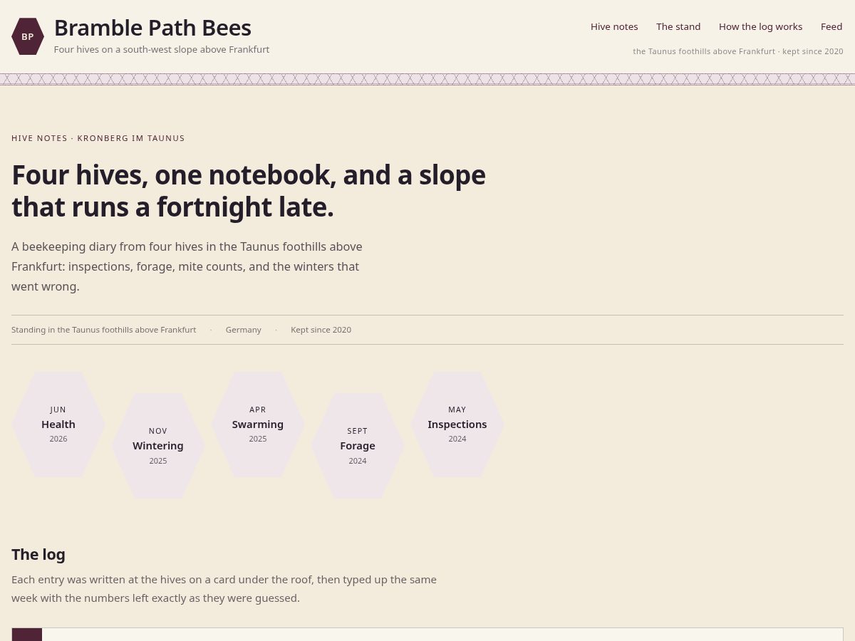 Landing-page snapshot of bramblepathbees.com