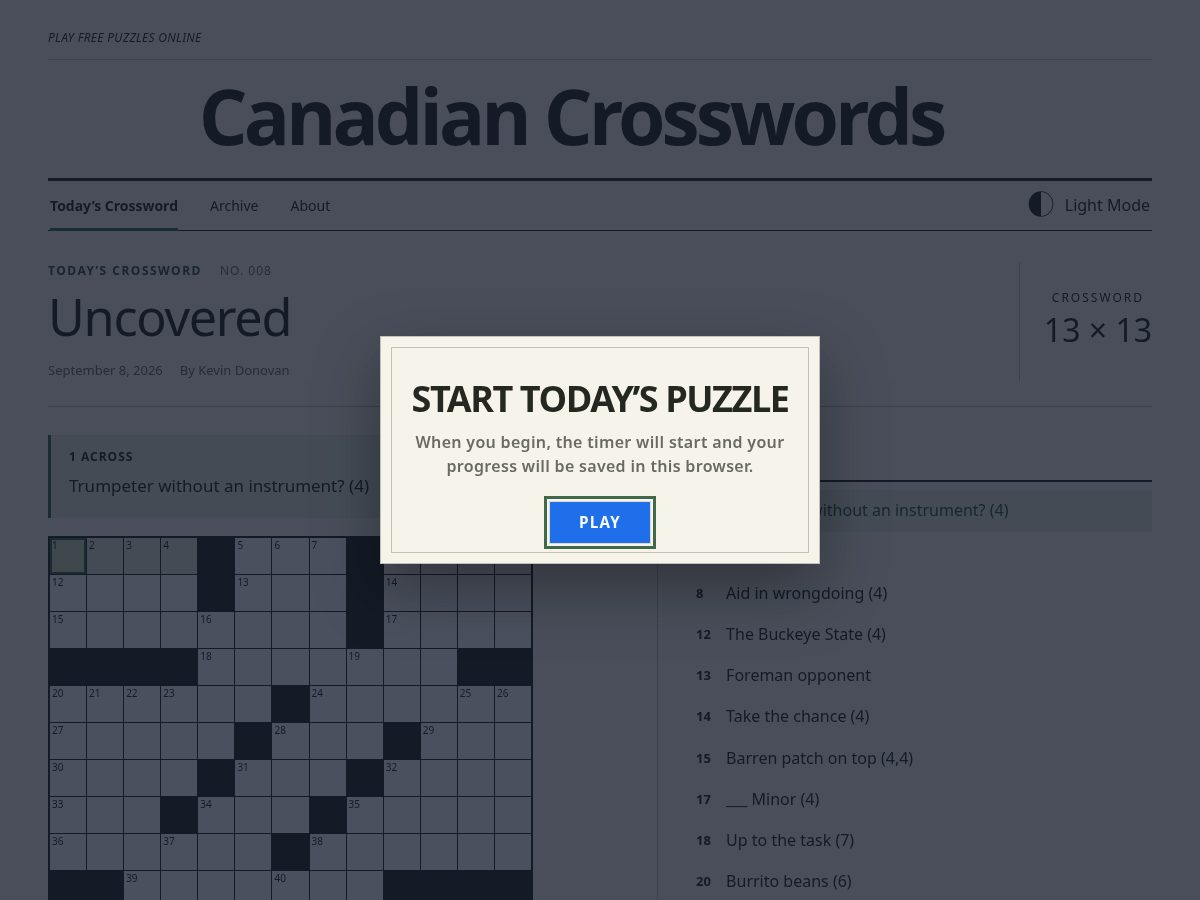 Landing-page snapshot of canadiancrosswords.com