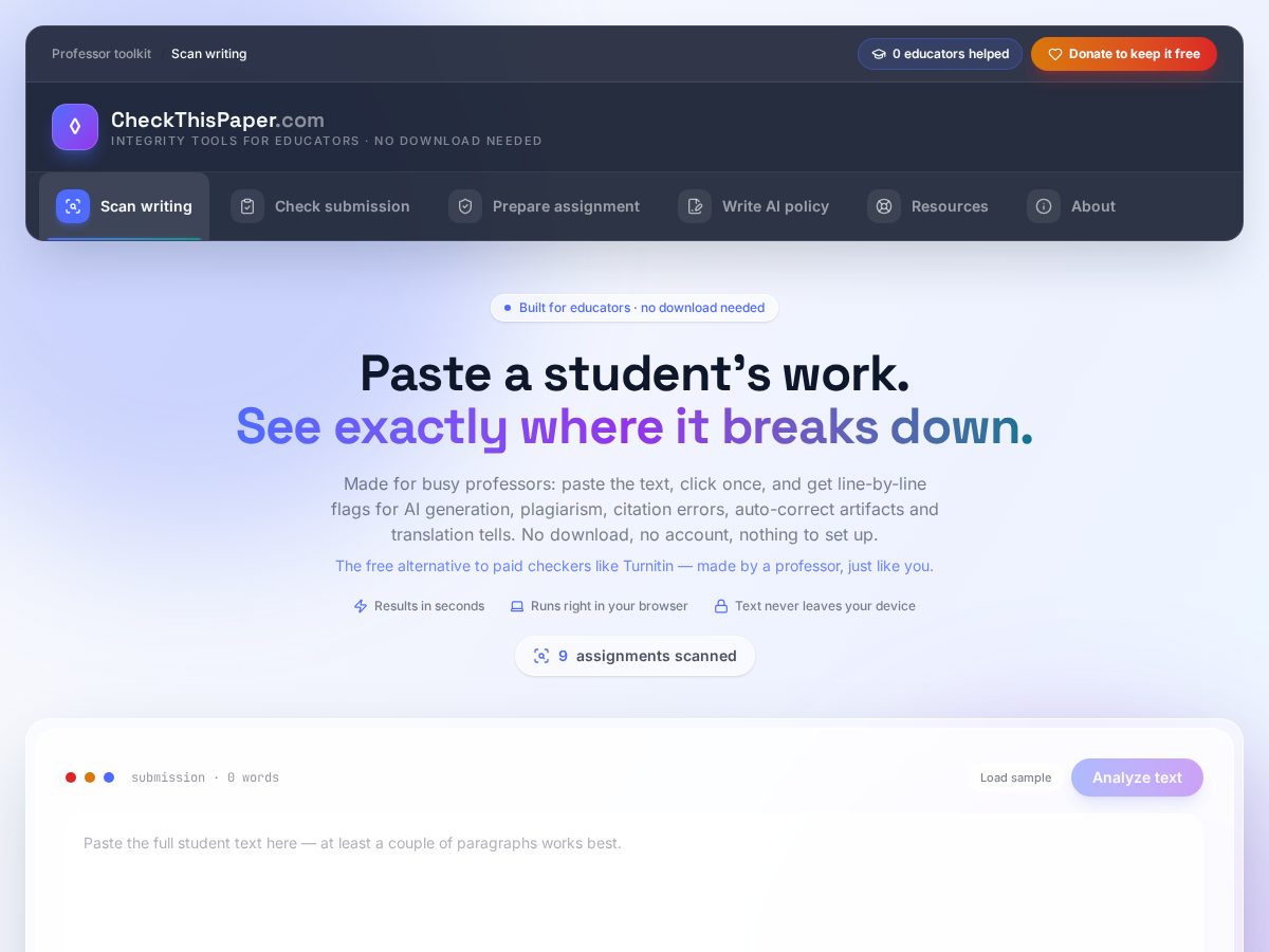 Landing-page snapshot of checkthispaper.com