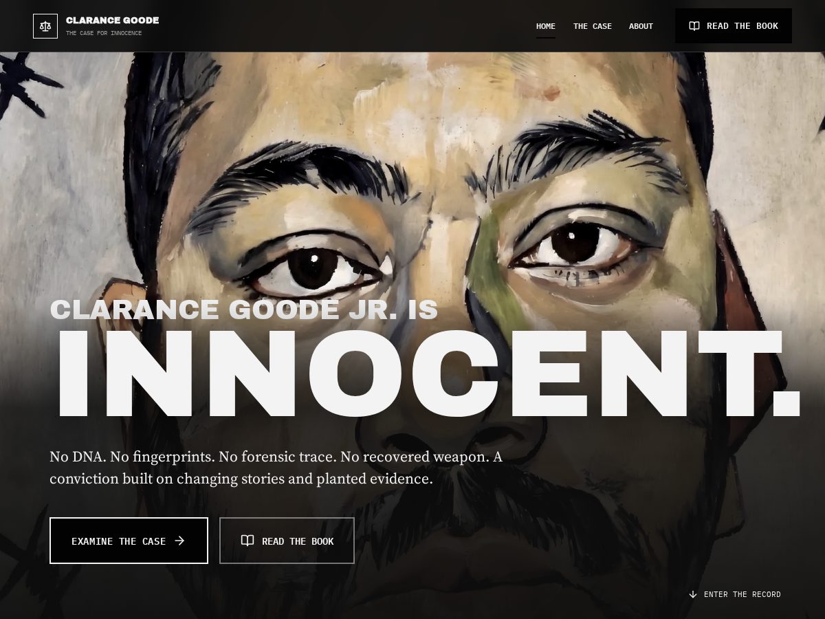 Landing-page snapshot of claranceisinnocent.org