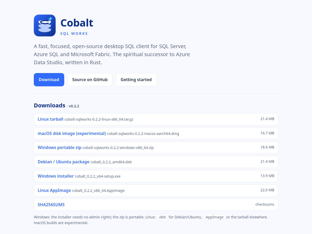 Landing-page snapshot of cobaltsql.org