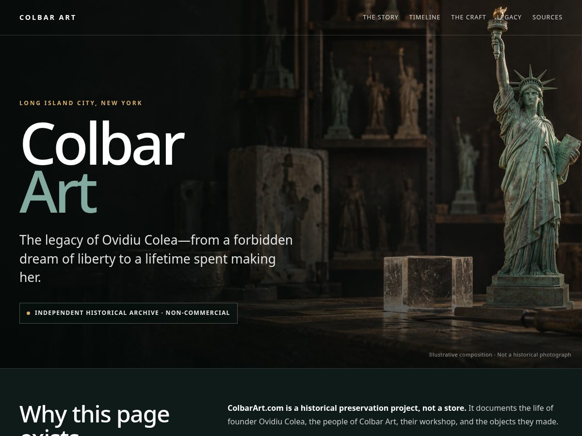 Landing-page snapshot of colbarart.com