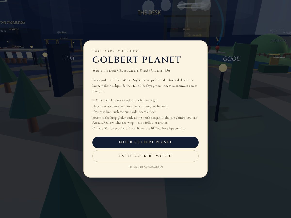 Landing-page snapshot of colbertplanet.com