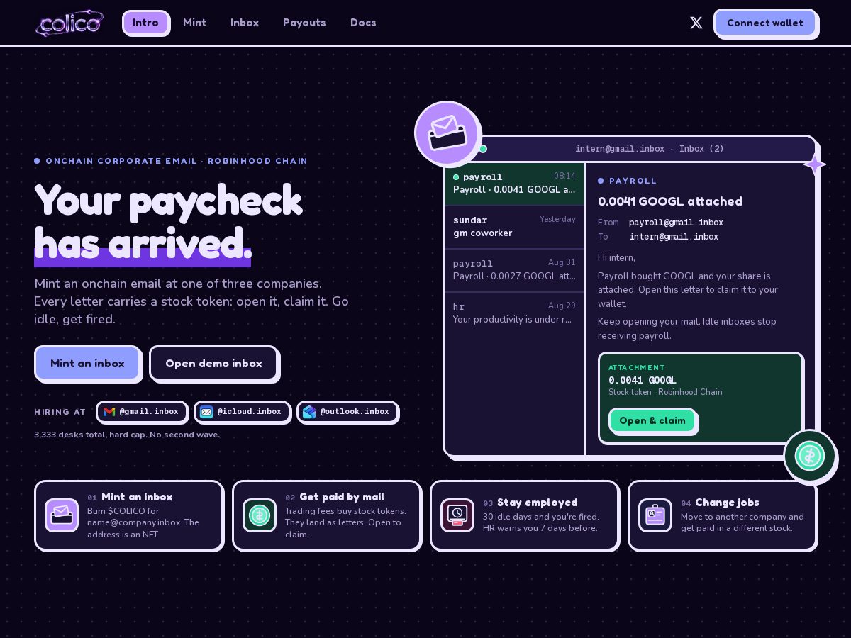 Landing-page snapshot of colico.fun
