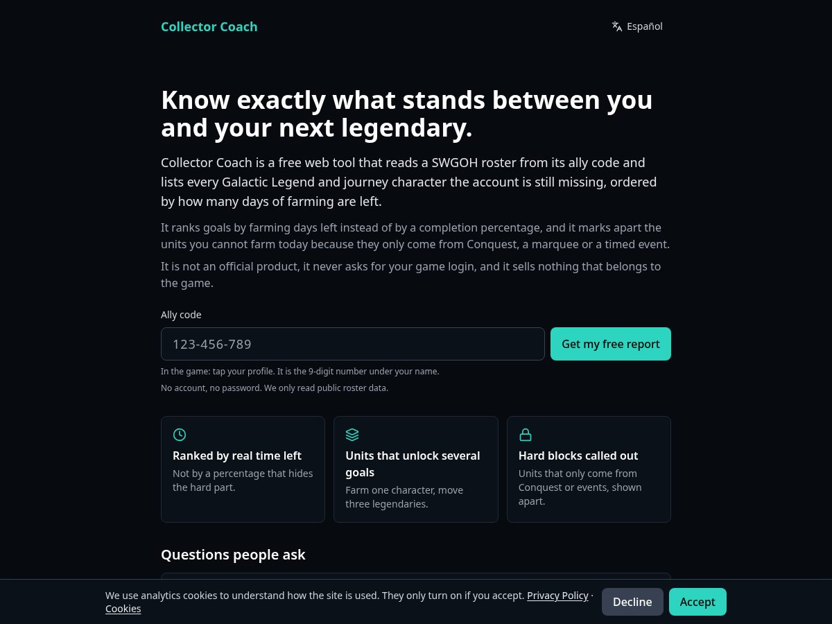 Landing-page snapshot of collectorcoach.fans