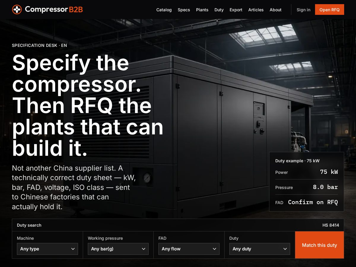 Landing-page snapshot of compressorb2b.com