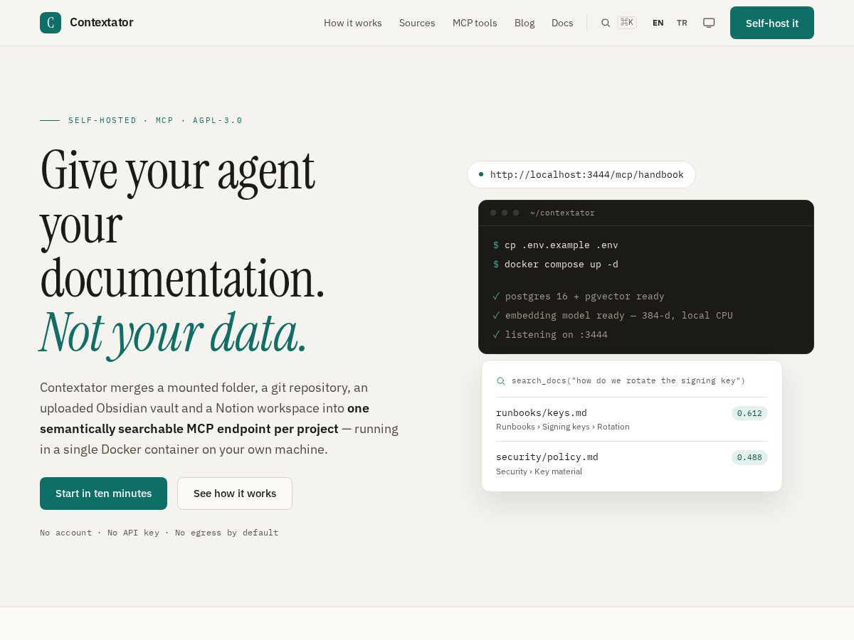 Landing-page snapshot of contextator.com