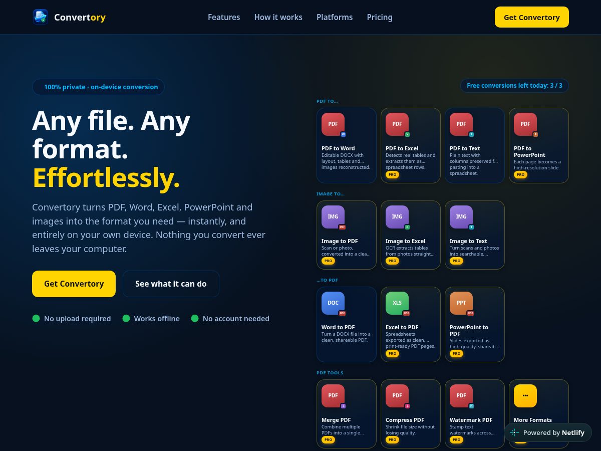 Landing-page snapshot of convertory.net