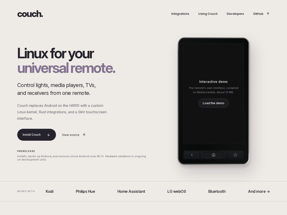 Landing-page snapshot of couch-os.dev