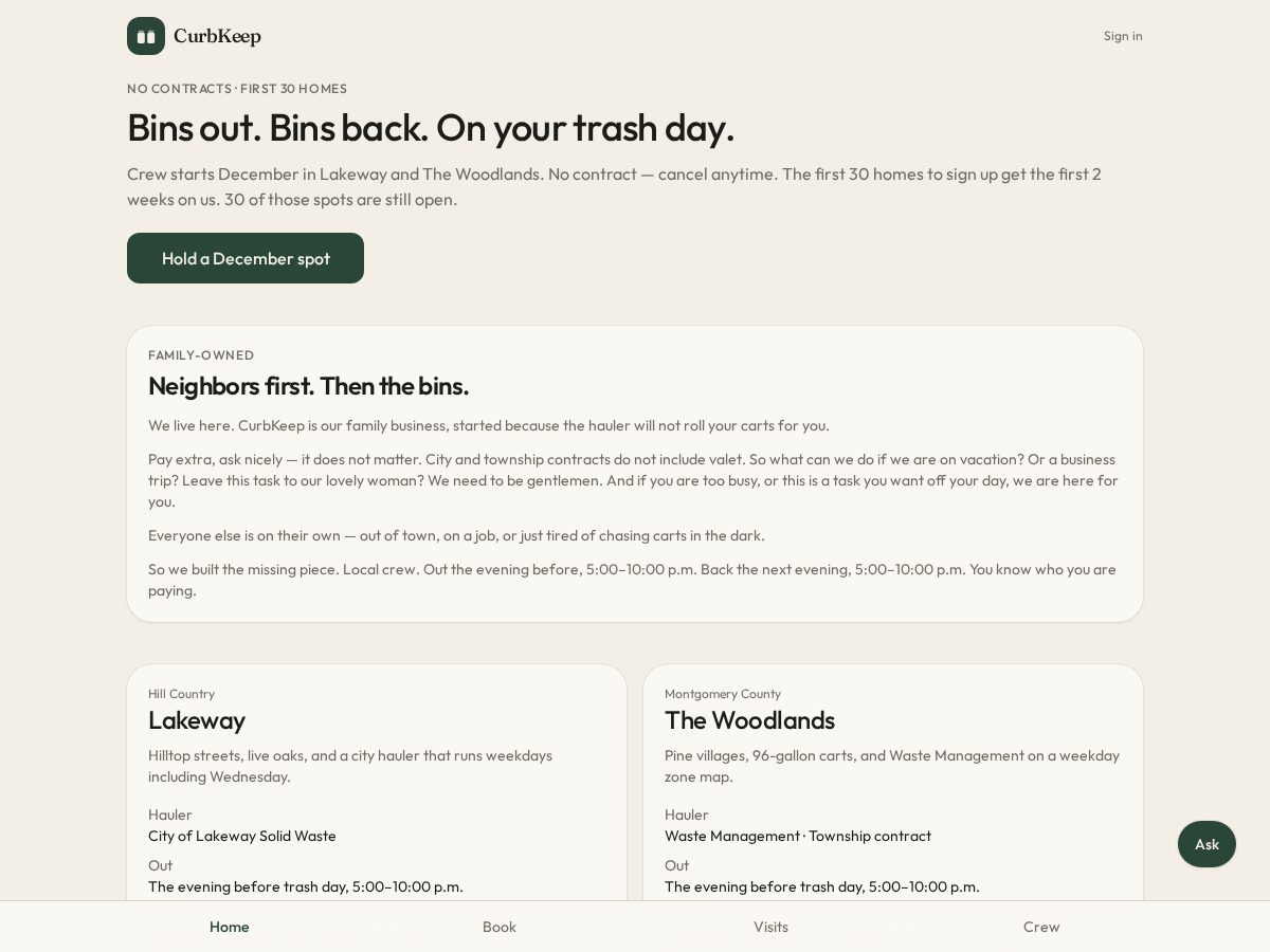 Landing-page snapshot of curbkeep.org