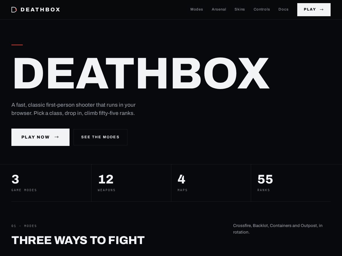 Landing-page snapshot of deathbox.live