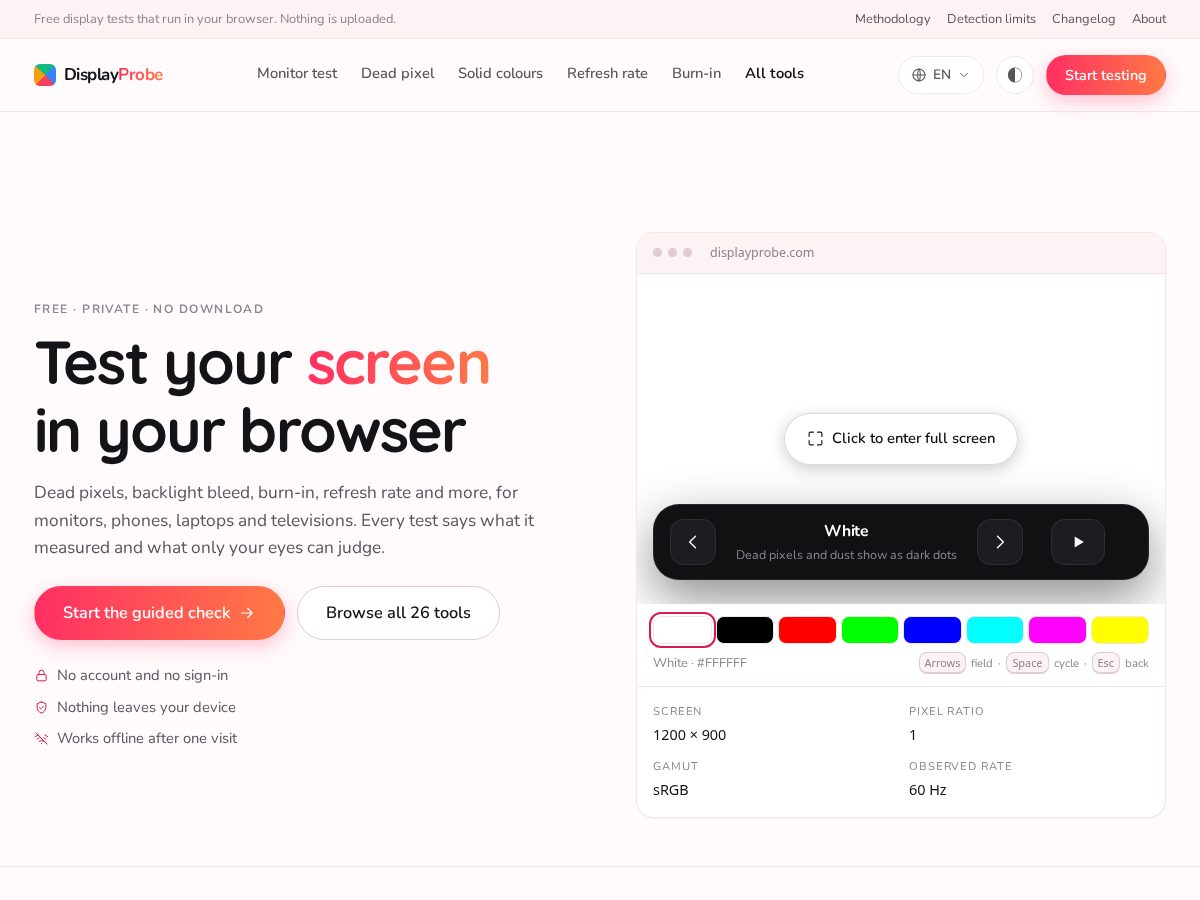Landing-page snapshot of displayprobe.com