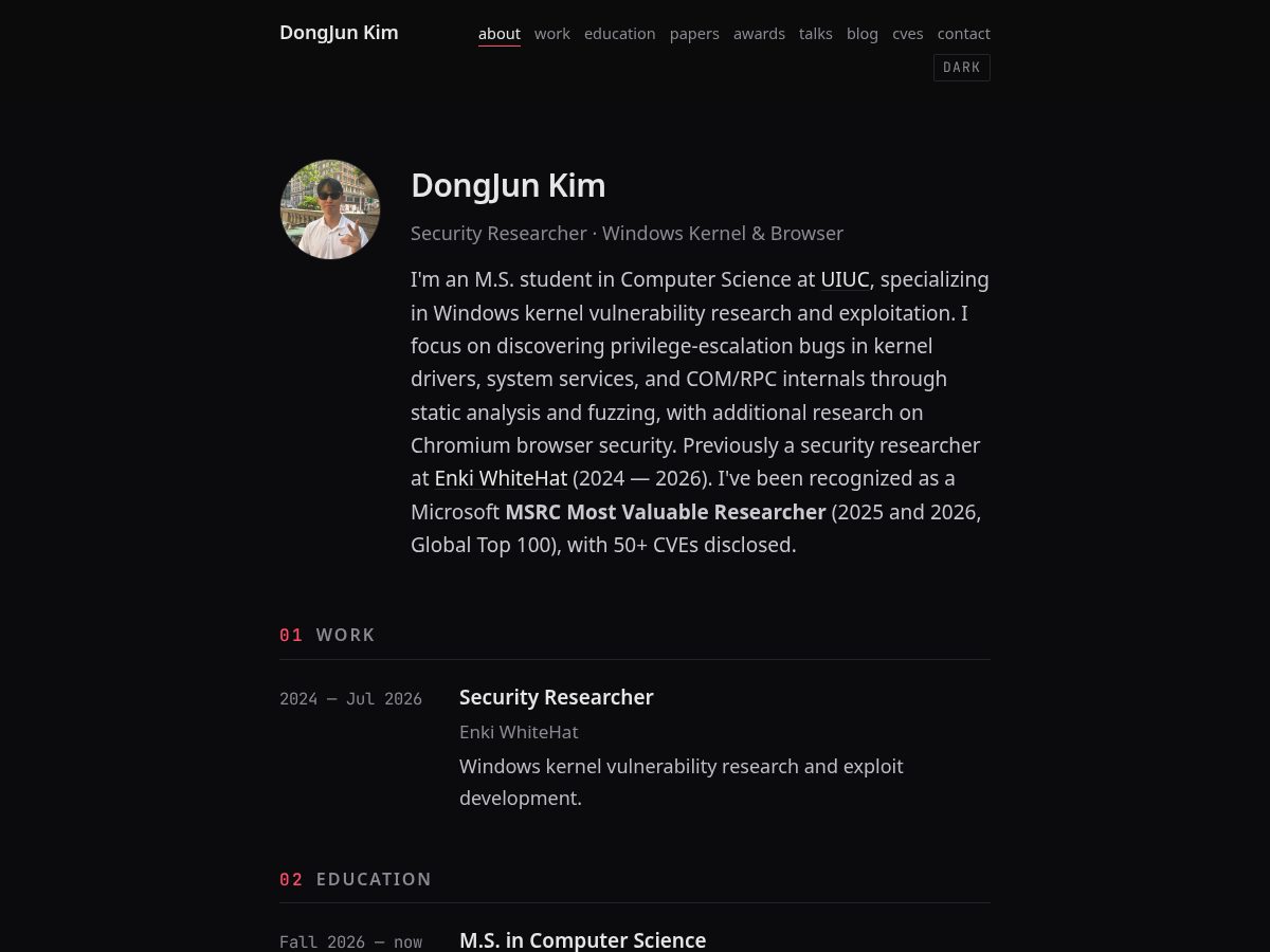 Landing-page snapshot of dongjun.kim