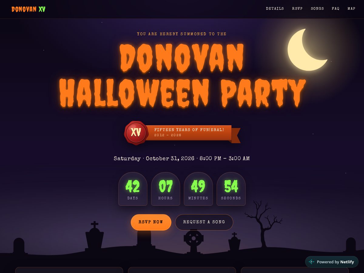 Landing-page snapshot of donovanhalloween.com