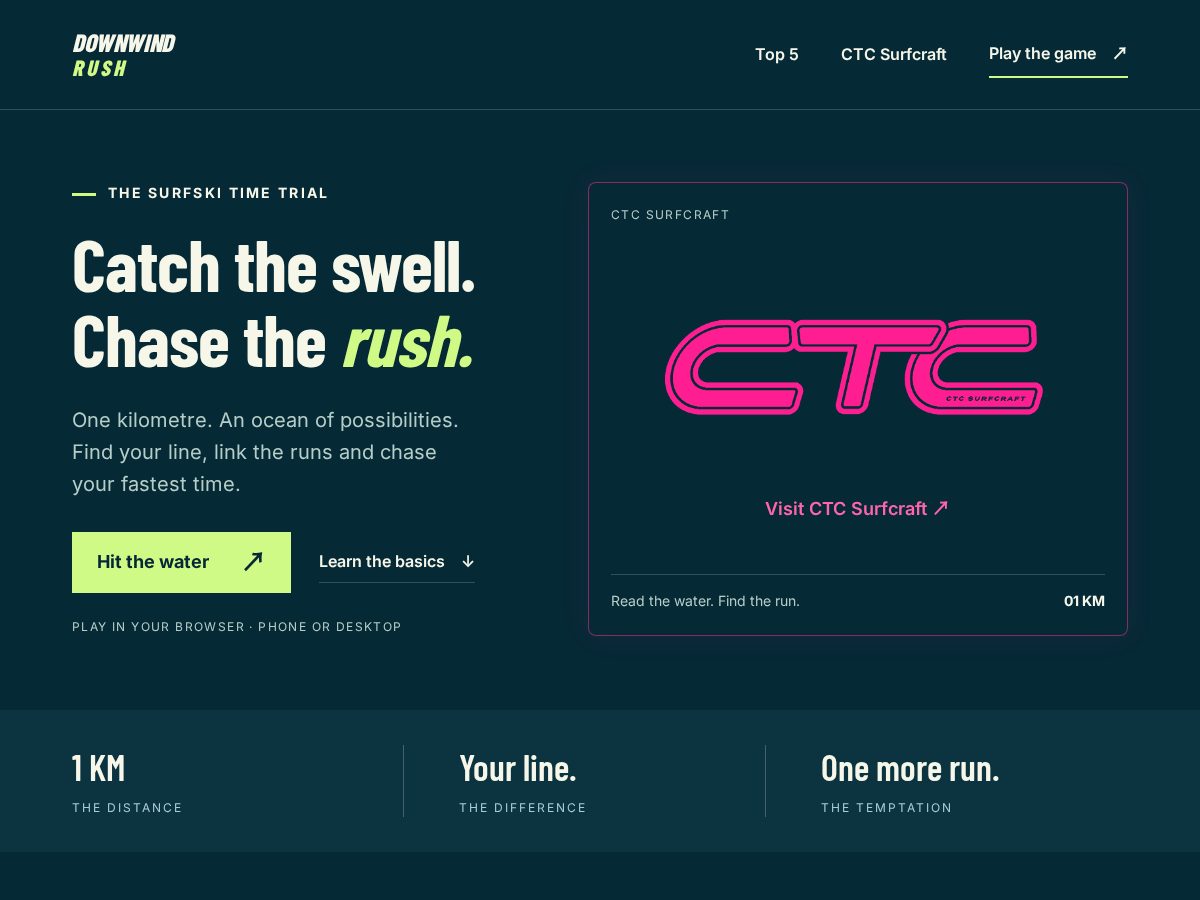 Landing-page snapshot of downwindrush.com