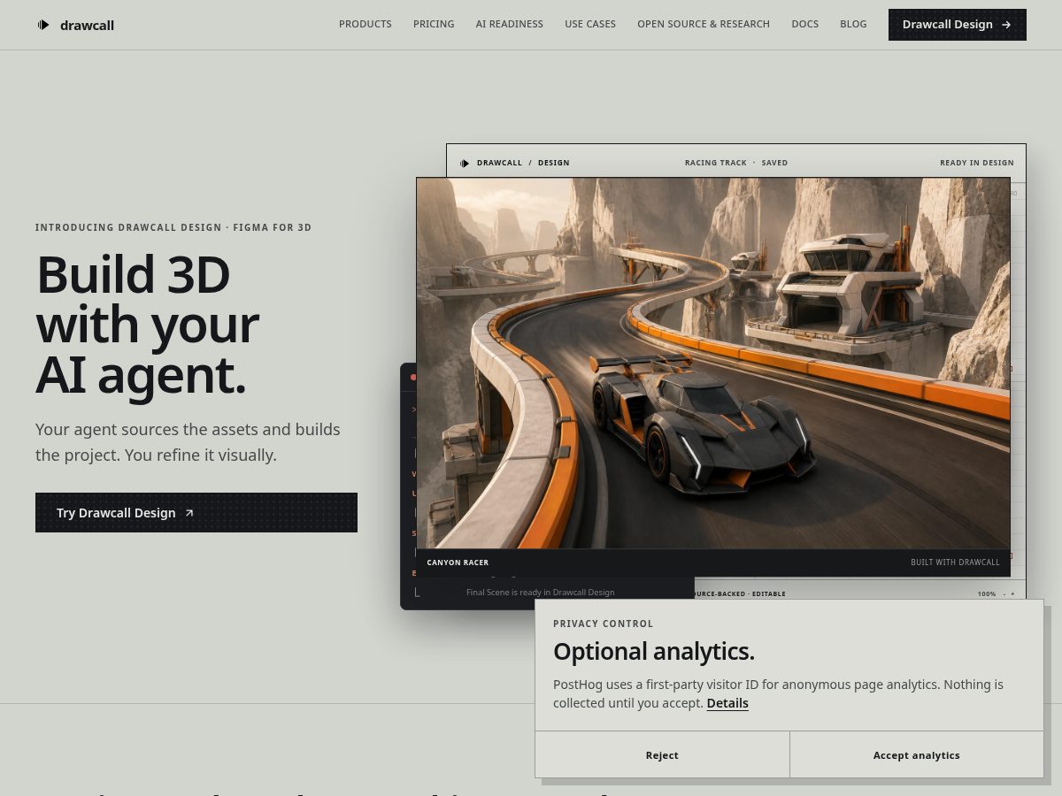 Landing-page snapshot of drawcall.studio