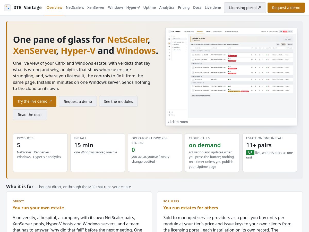 Landing-page snapshot of dtrvantage.com