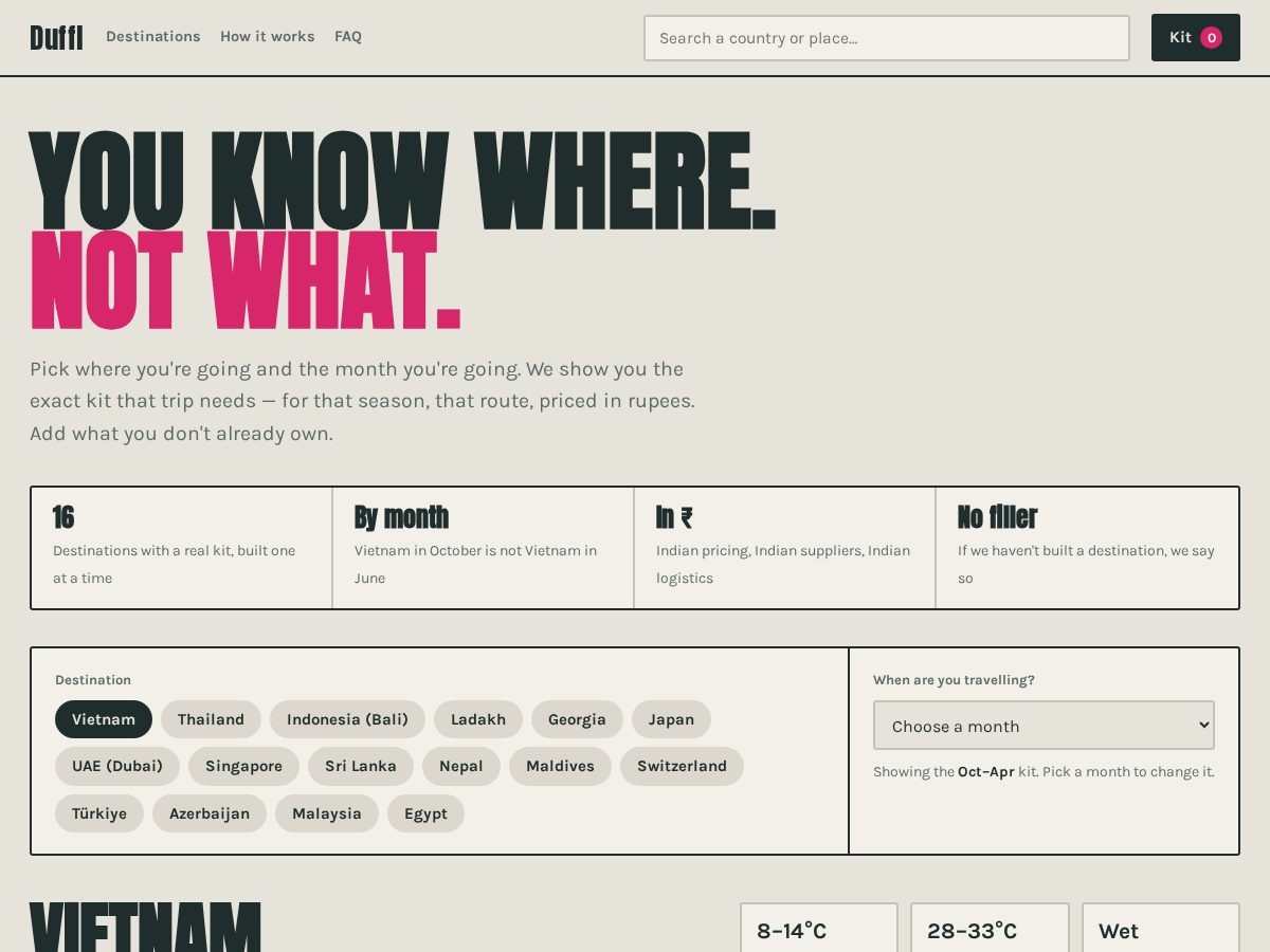 Landing-page snapshot of duffl.shop