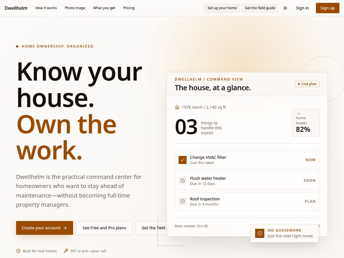 Landing-page snapshot of dwellhelm.com