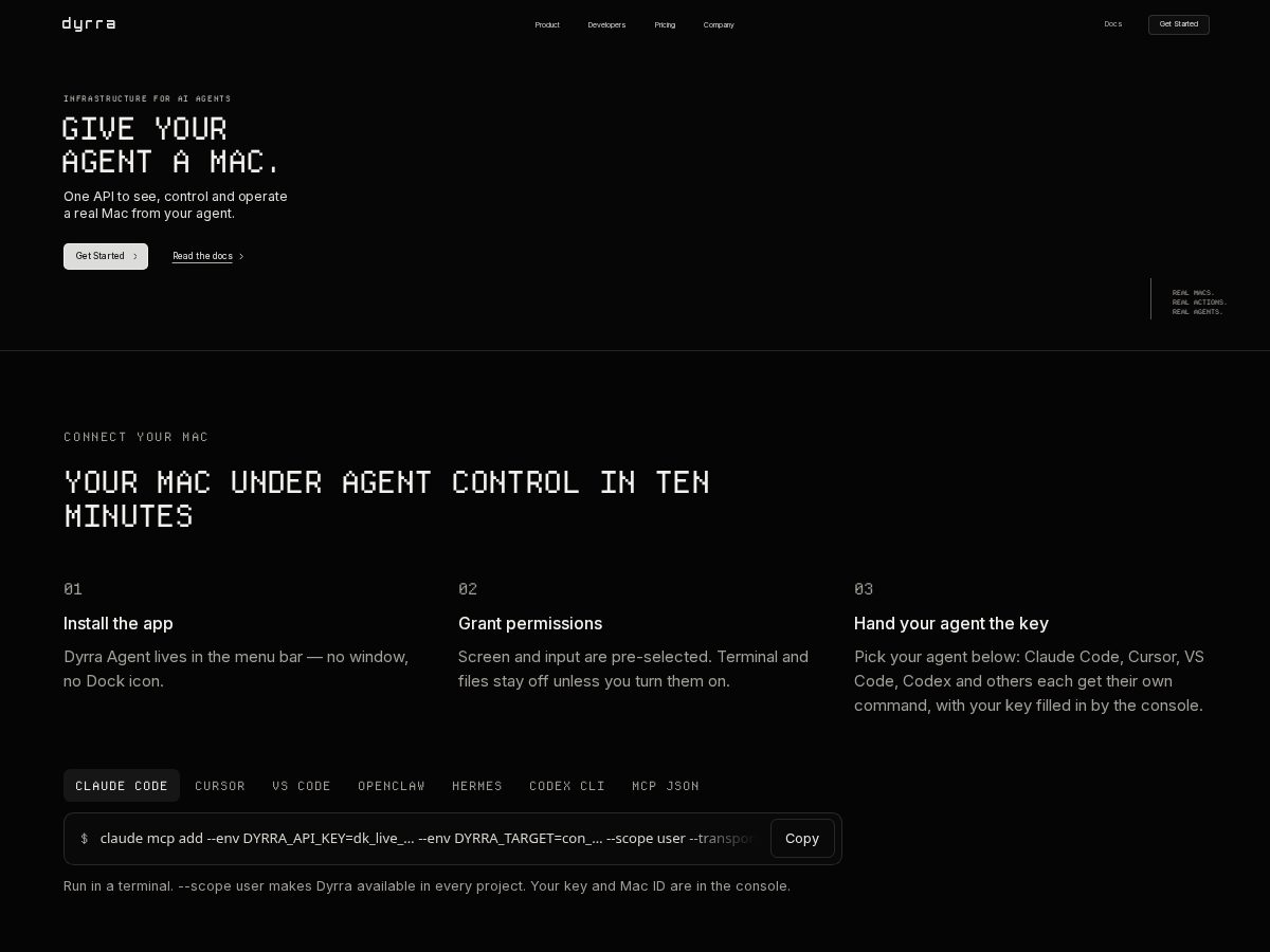 Landing-page snapshot of dyrra.dev