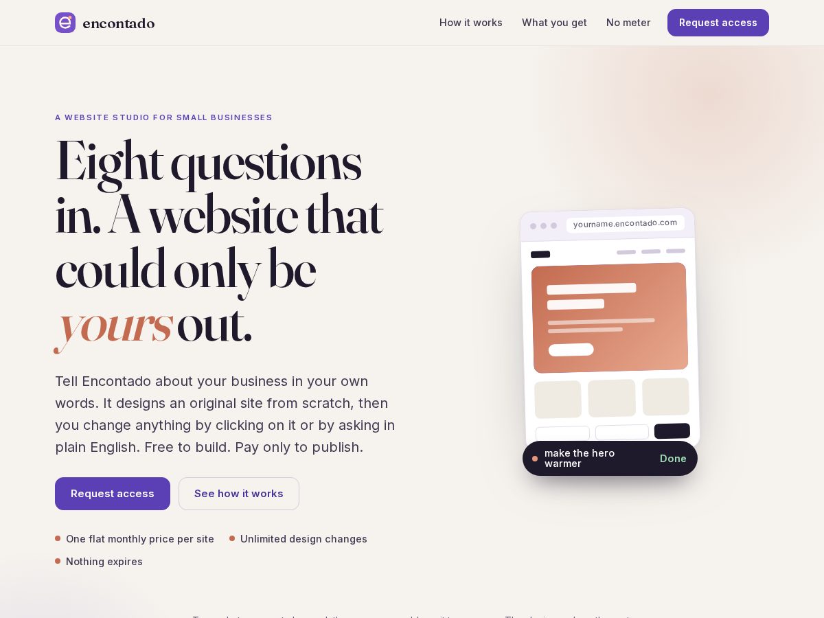 Landing-page snapshot of encontado.com
