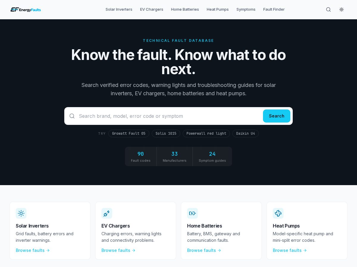Landing-page snapshot of energyfaults.com
