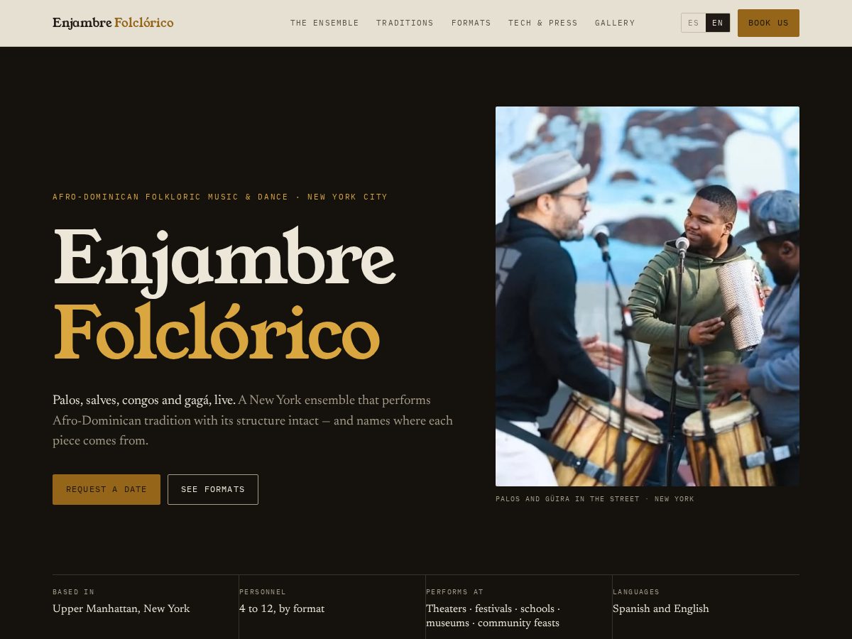 Landing-page snapshot of enjambrefolklorico.com