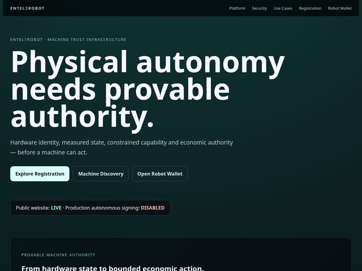Landing-page snapshot of entelerobot.com