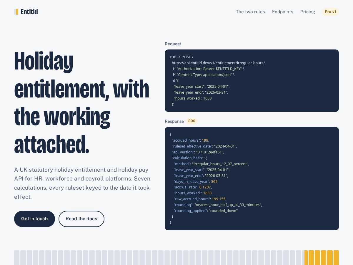 Landing-page snapshot of entitld.dev