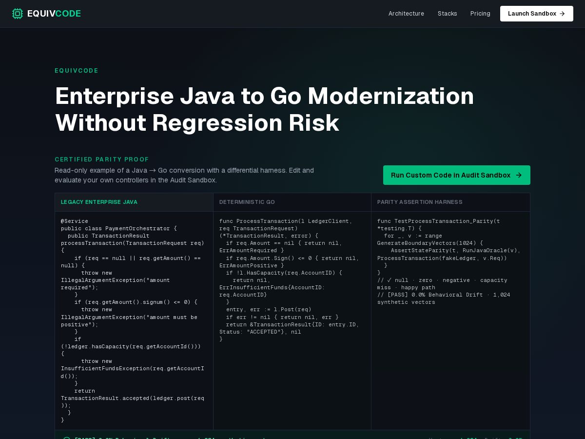 Landing-page snapshot of equivcode.com